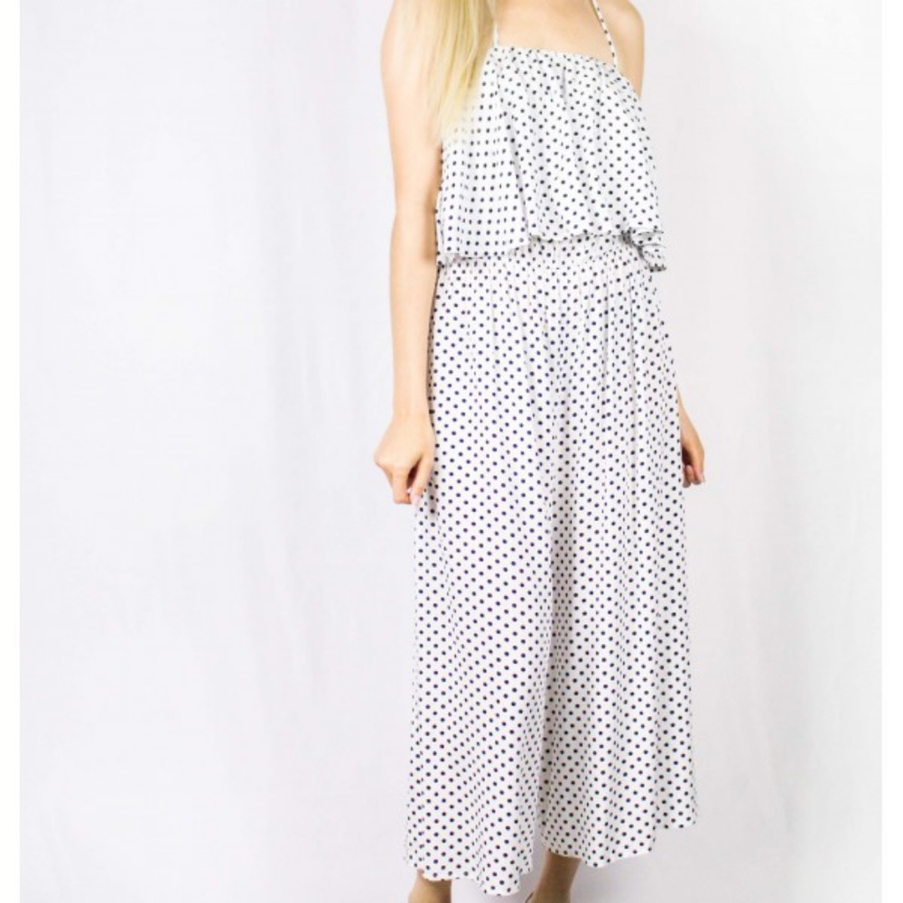 Polka dot apron neck culottes jumpsuit